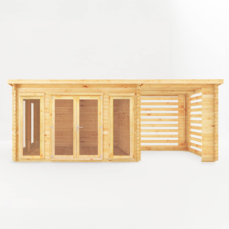 Mercia 23ft x 10ft Studio Pent Log Cabin With Slatted Area (28mm)