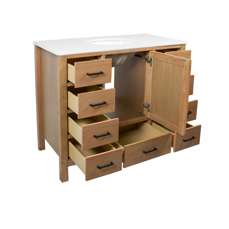 Ensemble de meuble-lavabo simple 42 po Claudett, Blanc d'ingénierie, Blond