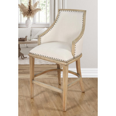 Upholstered Counter Stool with Solid Wood Frame