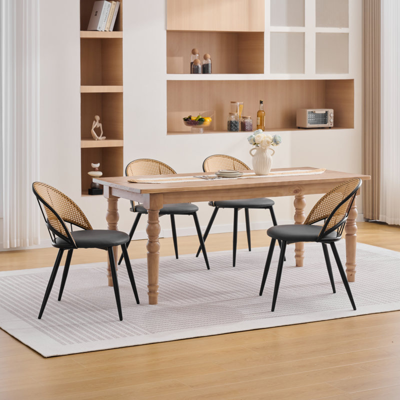 Faux Leather Rattan Back Dining Chairs, Black