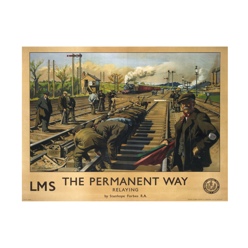 Stanhope Alexander Forbes The permanent Way Relaying, affiche pour le LMS, 1924, art sur toile, H 18 po x l 24 po