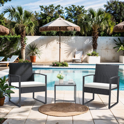 Beoll 3 Pieces Patio Bistro Sets Outdoor Wicker Furniture Sets Modern Rattan Chair Conversation Sets with Coffee Table for Yard and Bistro