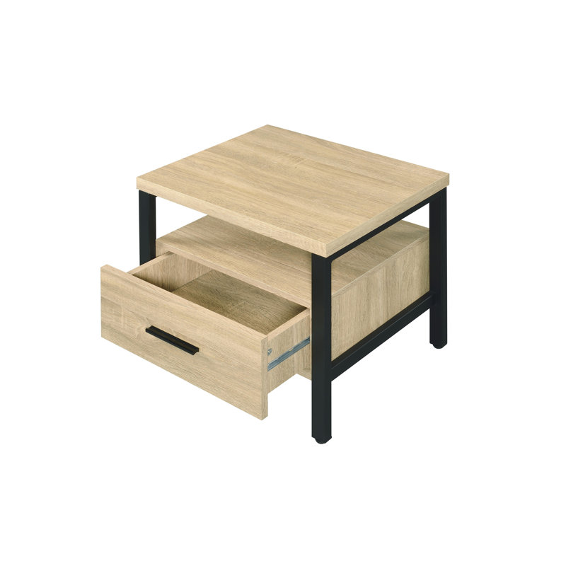 Oak & Black Finish Accent Table