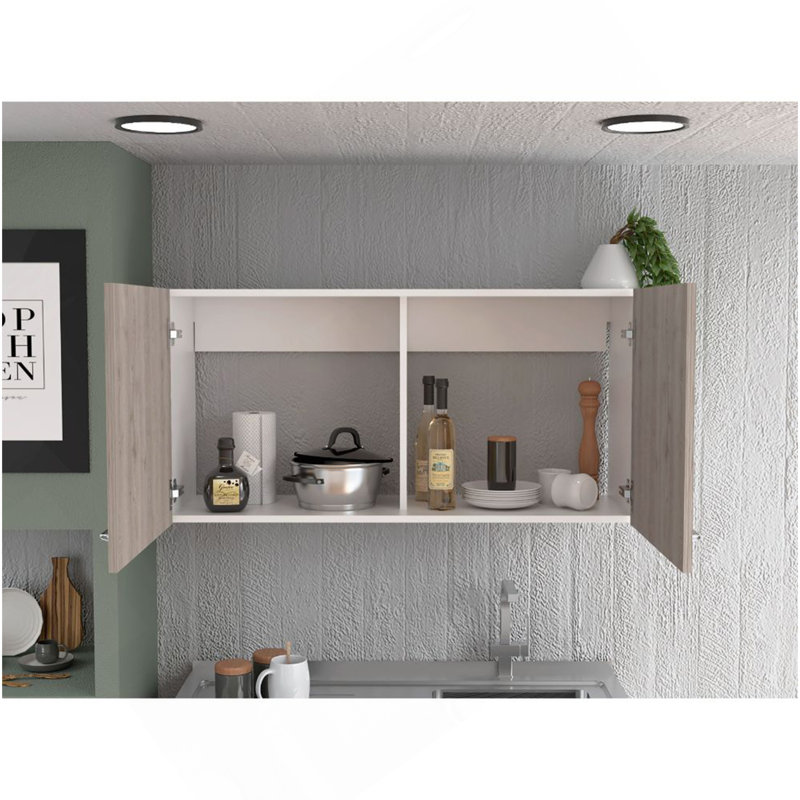 Armoire murale Napoles, deux tablettes, double porte - blanc / gris clair