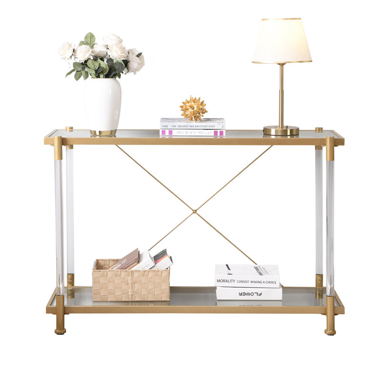 Lennie Metal & Glass Console Table, Gold, 31.5" H x 47.25" W x 15.6" D