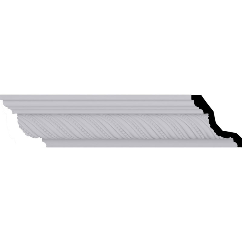 Primed White Polyurethane Beaded Rope Crown Moulding Sample