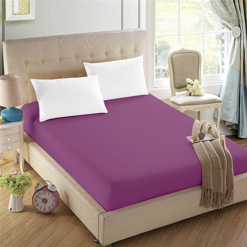 Iaan Soft Microfiber Brushed 40 cm Deep Fitted Sheet, Double, King, Single (3'), Purple