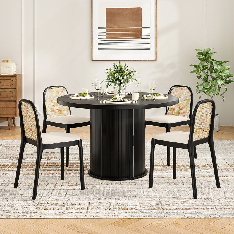 Table de salle à manger ronde 43 po pour 4 personnes, petite table de cuisine en bois avec base en métal robuste, table de salle à manger ronde moderne pour salle à manger, assemblage facile