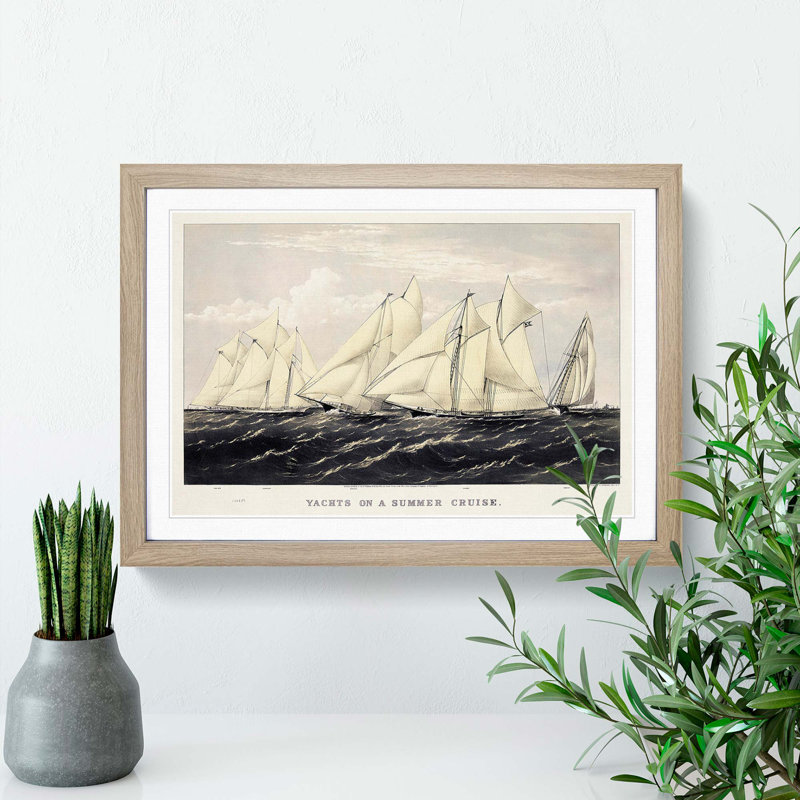 Yachts on a Summer Cruise - Picture Frame Painting Print, Oak Framed, 48cm H x 65cm W x 2cm D