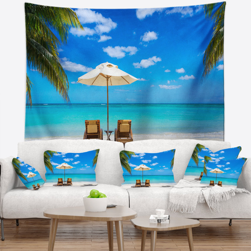 Tapisserie de mer turquoise en polyester avec chaises avec des accessoires suspendus inclus, H 32 po x l 39 po