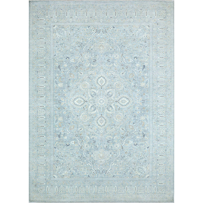 High-Quality Hand-Knotted Light Blue Area Rug, Rectangle 5' x 8'