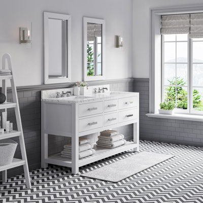 Madalyn 60" Carrara White Marble Countertop Bath Vanity with Mirror