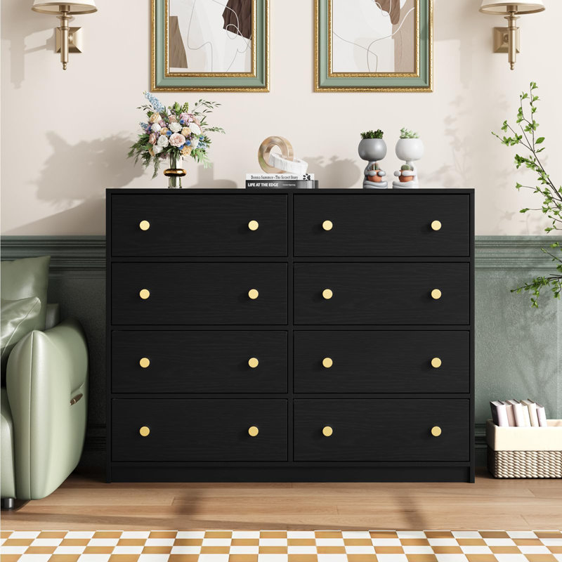 Bimlesh 114cm W 8 - Drawer Chest of Drawers, Black