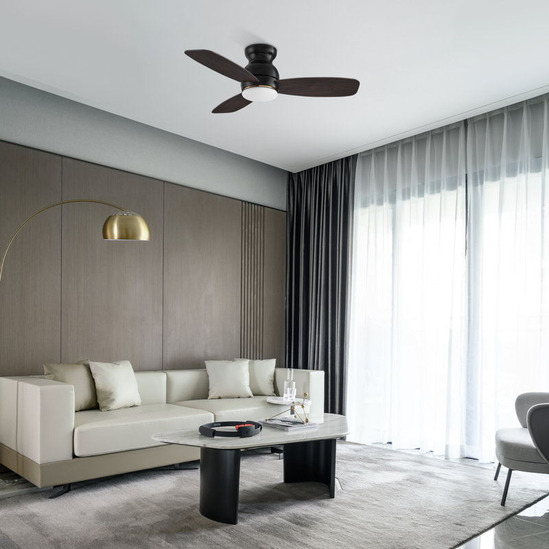 Ventilateur de plafond 44 po avec télécommande, ensemble d'éclairage inclus., Noir avec des pales en noyer foncé
