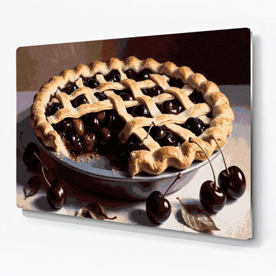 Desserts Cherry pie Black Metal Wall Art