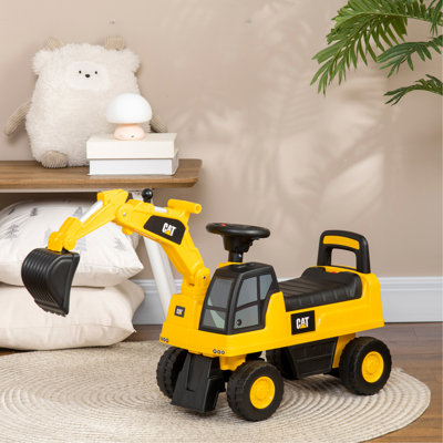 Aosom Excavator Ride on Toy, CAT Licensed Kids Manual Pedal Ride on Excavator with Manual Shovel, Horn, Hidden Storage for 18-36 Months Boys and Girls, Yellow（It is designed for single rider only.）