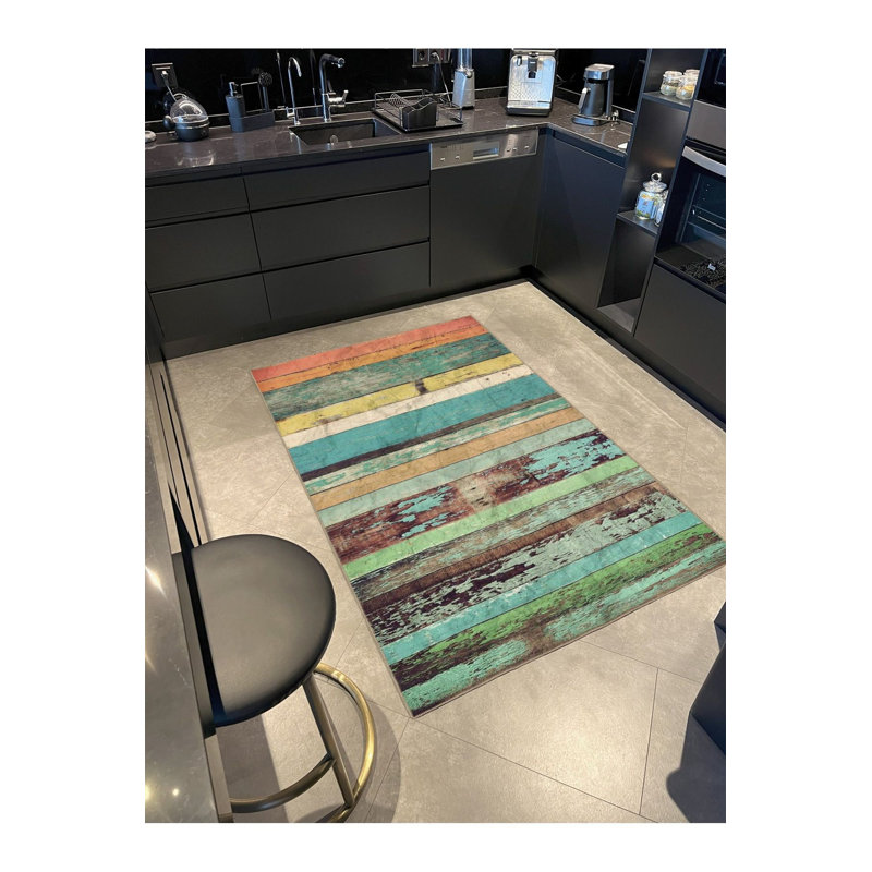 Tapis horizontal tissé à motifs de couleurs mélangées vert, Sous-tapis rectangulaire de 3 pi 3 po x 4 pi 11 po