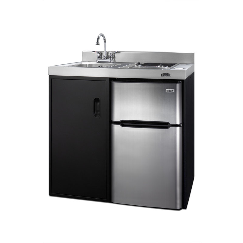 36" Black and Gray All-in-One Kitchenette with Smooth-Top Cooktop and Refrigerator