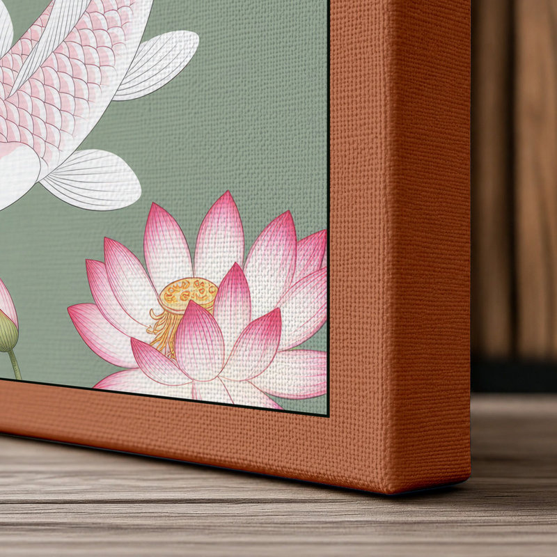 Koi and Lotus Japandi - Wrapped Canvas, 30x20 - 76.2 x 50.8 cm, Terracotta Border