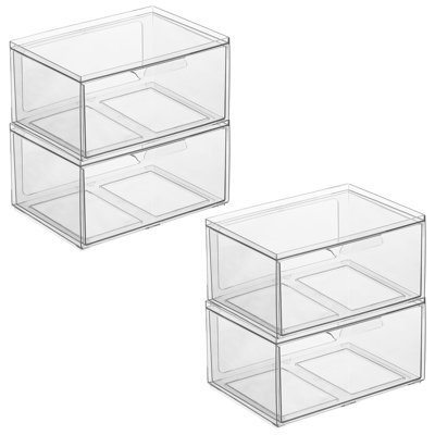 mDesign Plastic Wide Stackable Bathroom Storage Organizer, Drawer, Clear