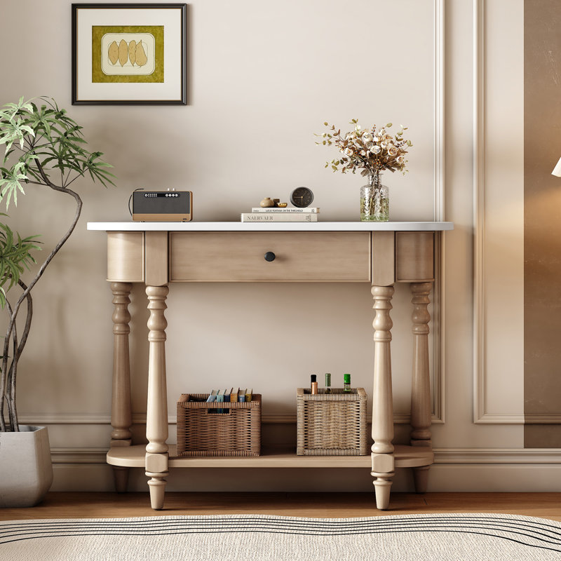 Console étroite avec coin incurvé, Beige, Blanc