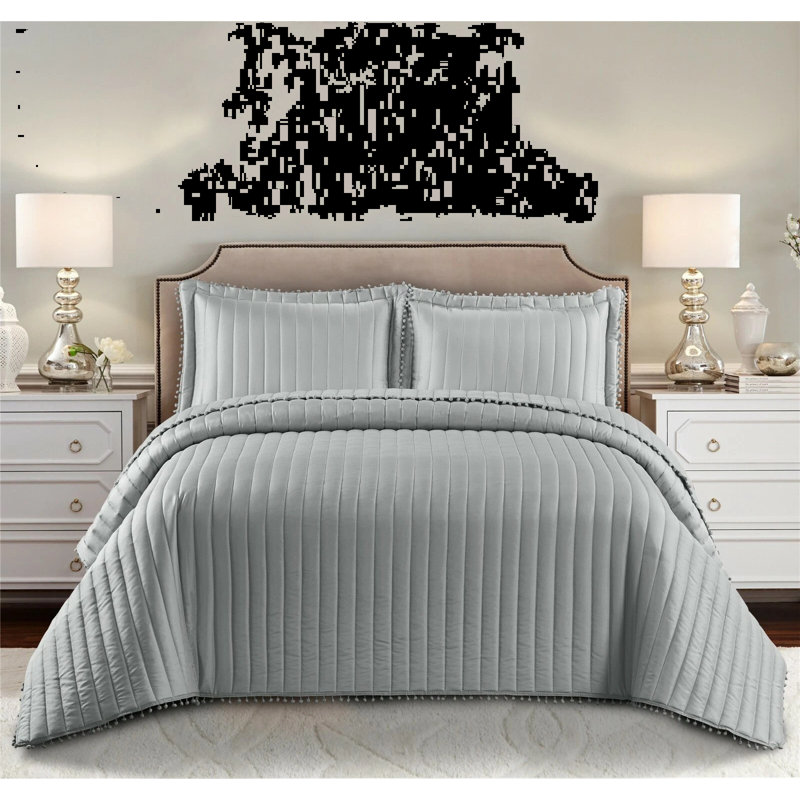 SHAZ HOME Microfiber Bedspread with Pillow Shams, Super King Bedspread + 2 Standard Shams, Silver