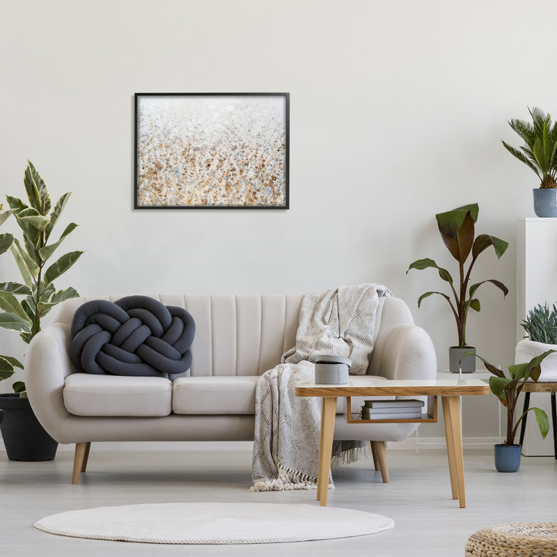 Paysage botanique moderne encadré sur bois, H 24 po x l 30 po x P 1,5 po, Giclée encadrée noir minuit