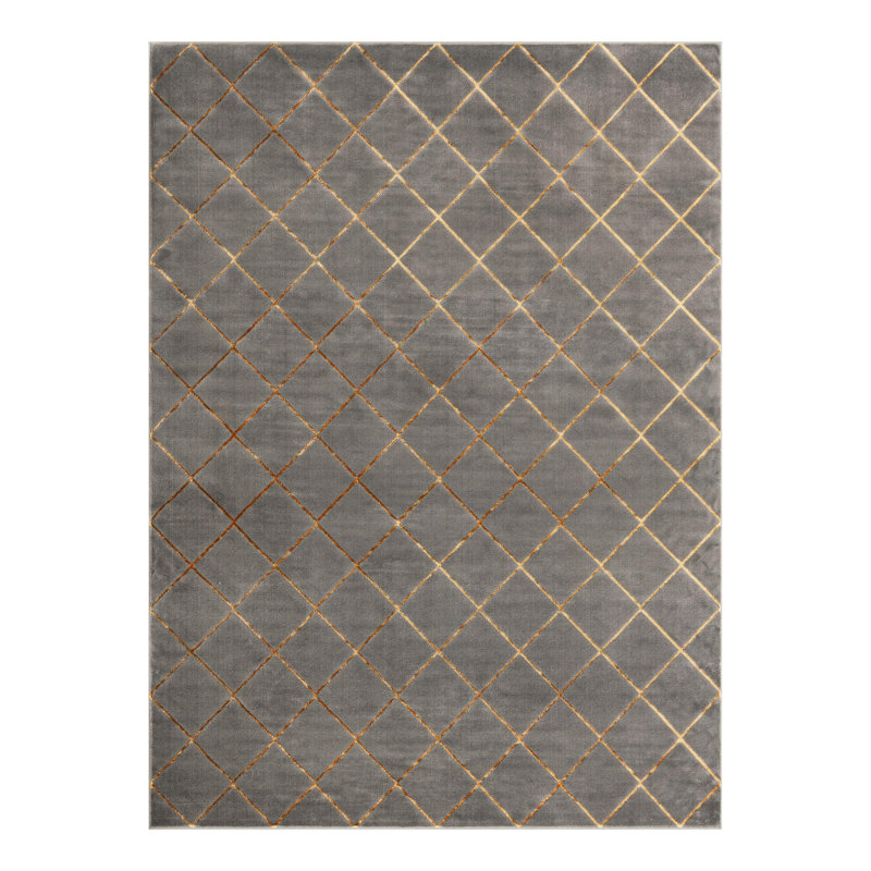 Tapis à carreaux gris et or Latitude Run® Novica, Rectangle 9 pi x 12 pi