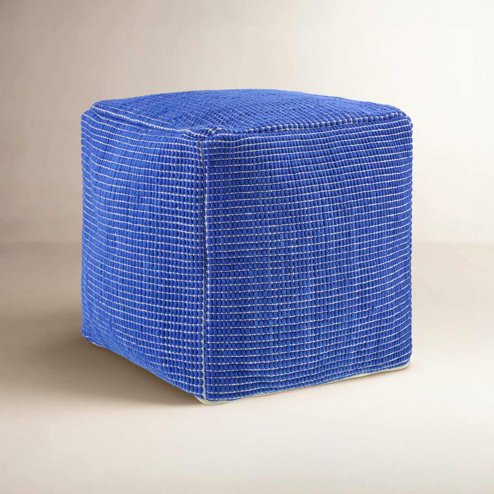 Waverly 18" Cotton Upholstered Pouffe, Blue