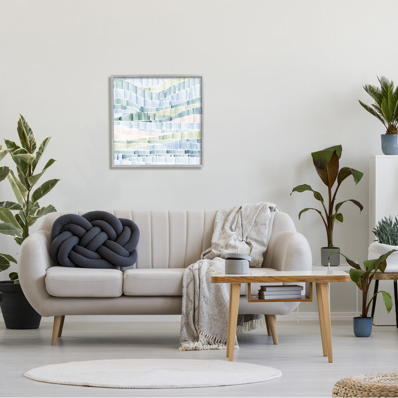 «Abstract Layered Waves Striped Blue Green Beige» par - impression, Estampe numérique Farmhouse, H 24 po x l 24 po x P 1,5 po
