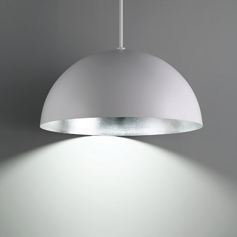 Elegant Silver Leaf LED Bowl Pendant with Opal Glass