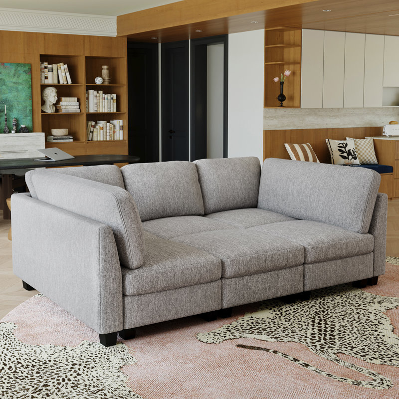 3-Seater Modular Sofa Chaise Lounge, Frostvelvet Upholstery Sofa Bed, Gray Polyester Blend, 35.4" H x 86.2" W x 45.7" D