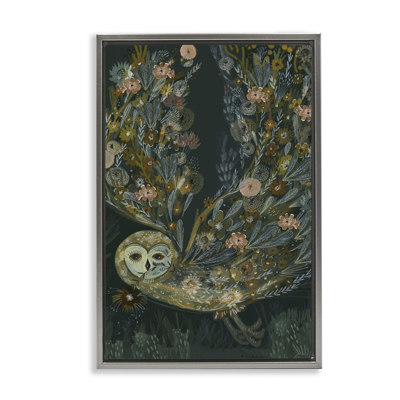 Cadre flottant floral chouette, Cadre flottant gris lustré, H 25 po x l 17 po