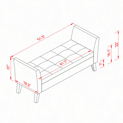 Banc de lit 51,5 po avec velours de rangement