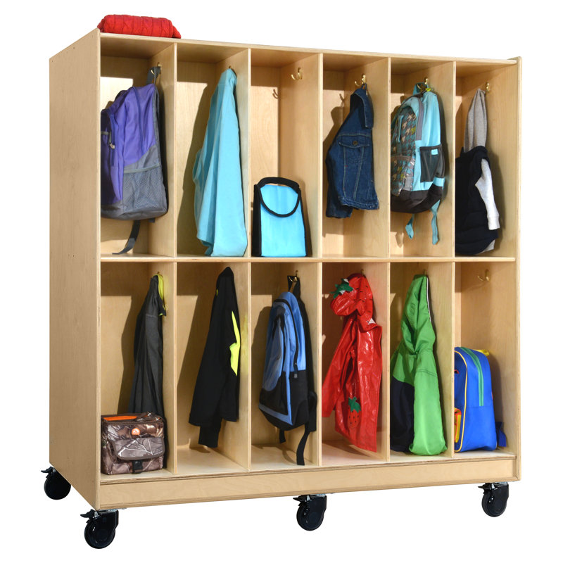 Natural Baltic Birch Mobile 24 Section Locker with Hooks