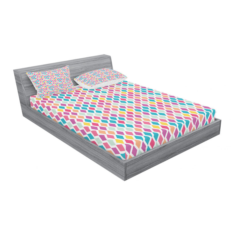 Microfiber Geometric Sheet Set, Queen Sheet Set with Fitted Sheet