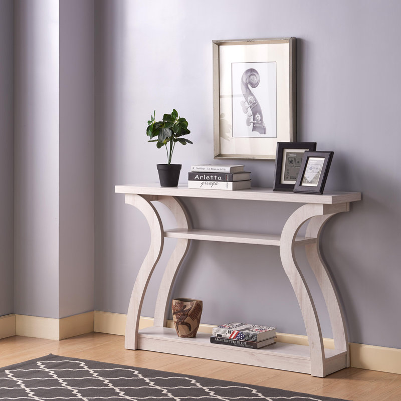 Curvy Leg Entryway Console Table with Two Shelves - White Oak Finish