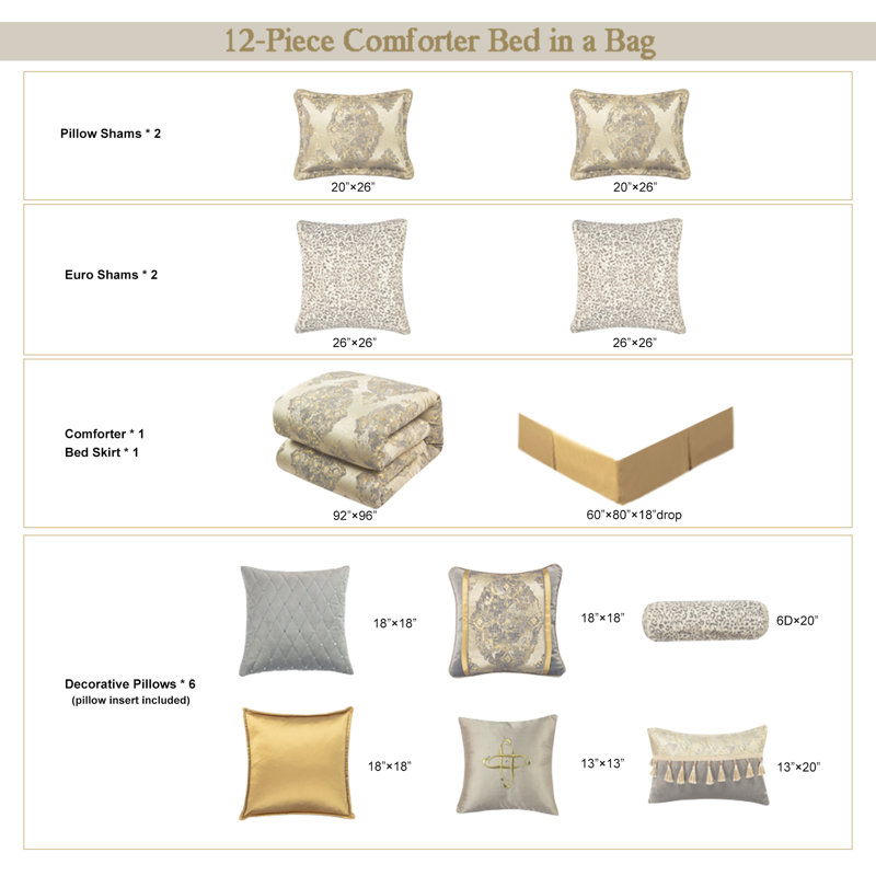 Ensemble d'édredon jacquard beige, Édredon grand + 11 pièces supplémentaires