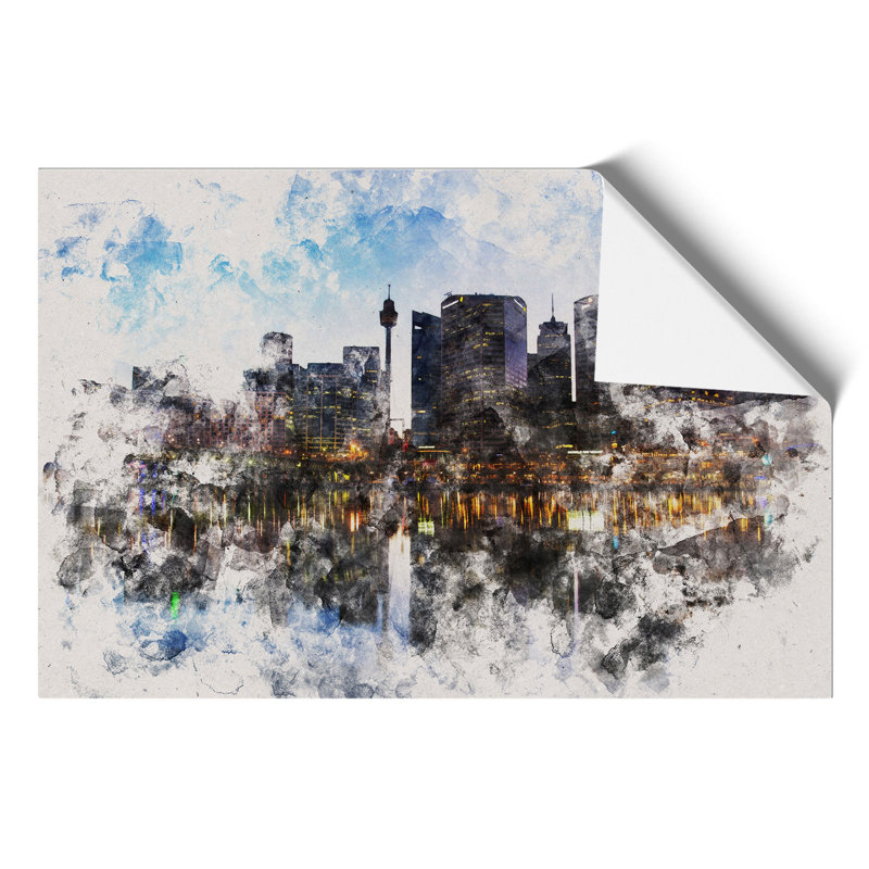 Sydney Skyline Watercolour - Frameless Print, 59cm H x 84cm W x 0.1cm D