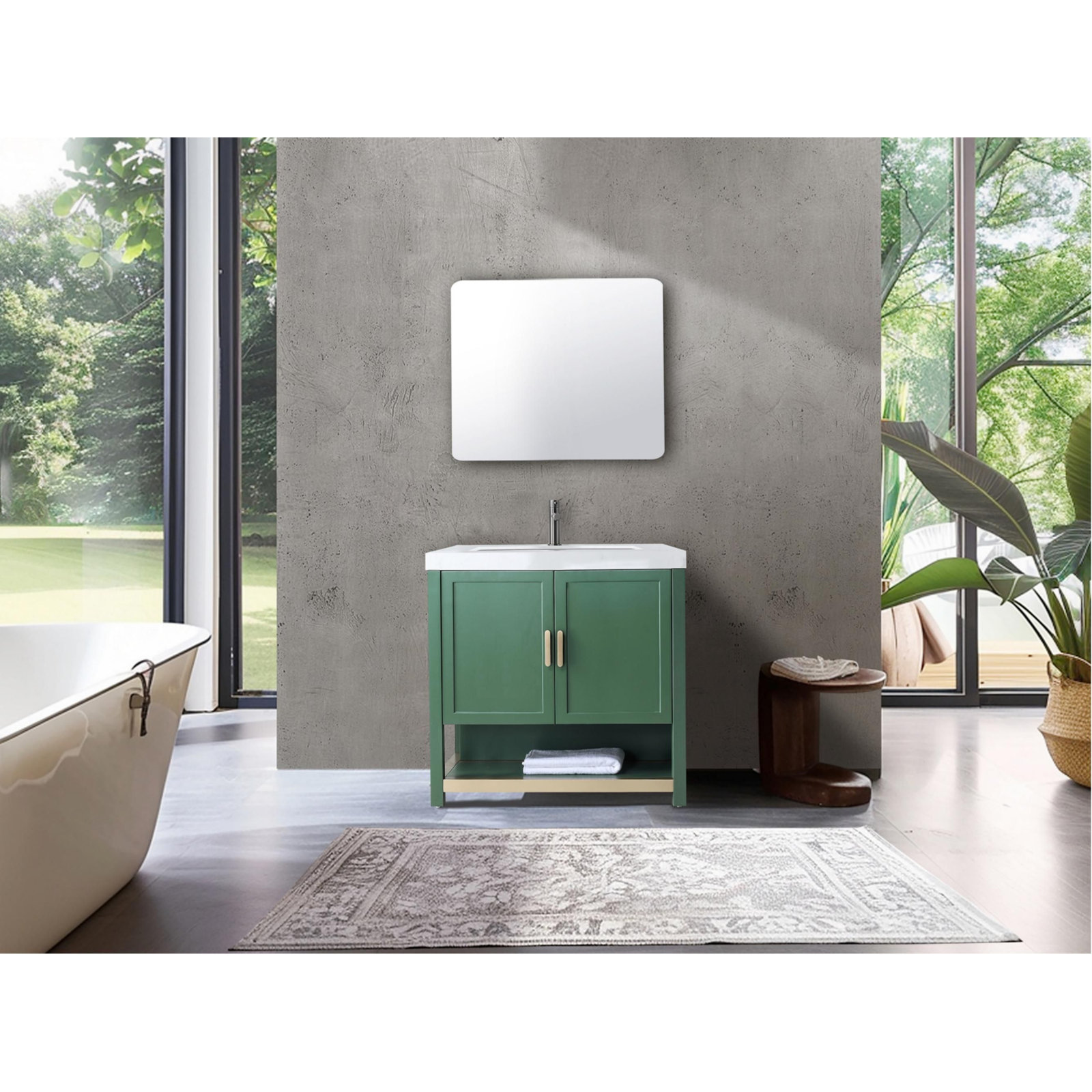 36" Single Bathroom Vanity, Forest Green, White