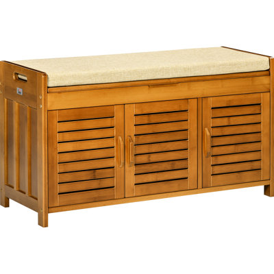 Banc à chaussures avec cadre et compartiment caché - Coussin de hall d'entrée, 3 portes, secret moderne et brun, compartiment de rangement de support fonctionnel, support spacieux, design élégant