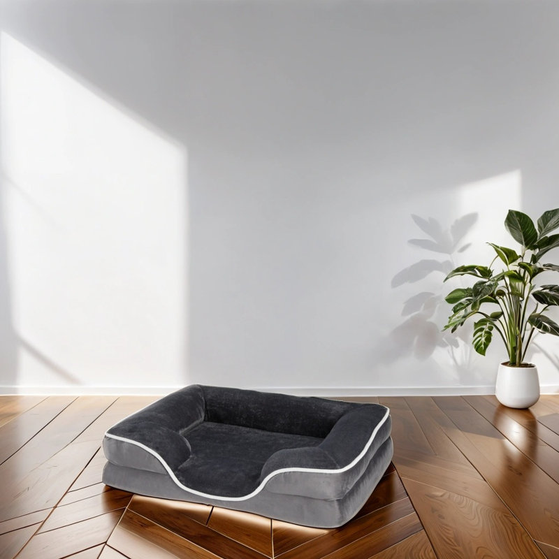 Lit pour chien en mousse à mémoire de forme avec housse lavable et amovible, base antidérapante, Gris