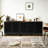 Black Storage Cabinet With Grille Striped Door, And Metal Leg, Modern Style For Home, Space Structure, Design Home Storage, Spacious