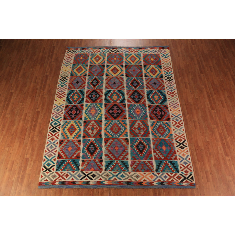 Tapis oriental géométrique All-Over Kilim 9 x 11