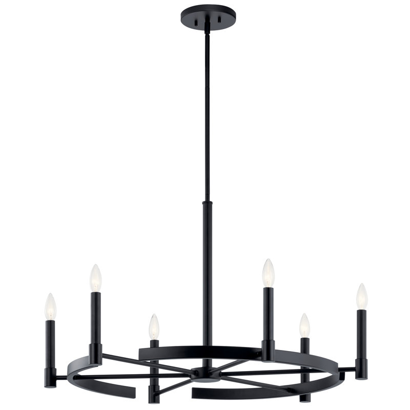Tolani 6 - Light Wagon Wheel Chandelier, Black, 20" H x 34" W x 34" D