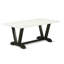 Ensemble de 7 pièces de table de salle à manger rectangulaire en lin blanc avec pieds en V - 6 chaises Parsons en tissu noir, finition noire brossée-1765224031-1765224098-1843017550