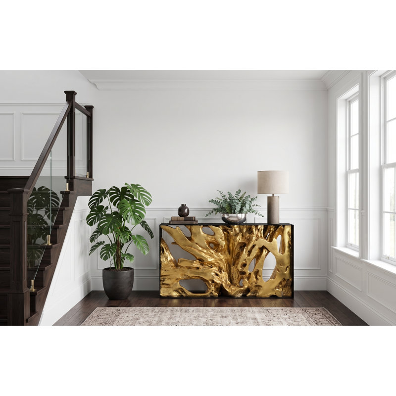 Cast Root Console Table, Iron Frame, Resin, Silver Leaf, Gold