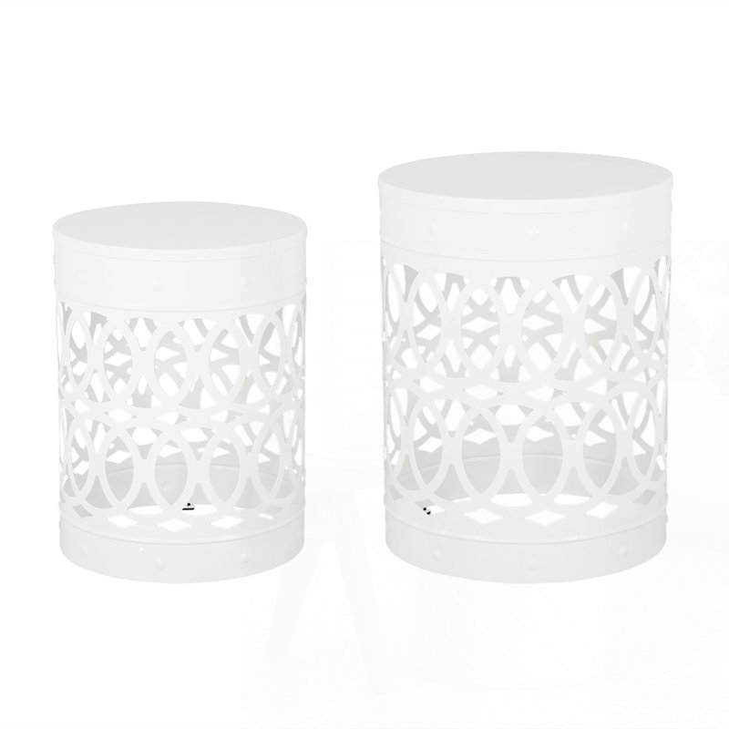 Outdoor Metal end table set of 2, White