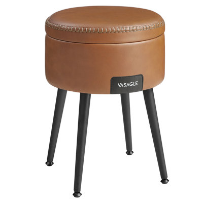 Synthetic Leather Round Ottoman With Storage