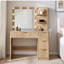 92cm W Modern Dressing Table with 4 Drawers, 3-Colour LED Mirror & Built-In Power-377314419